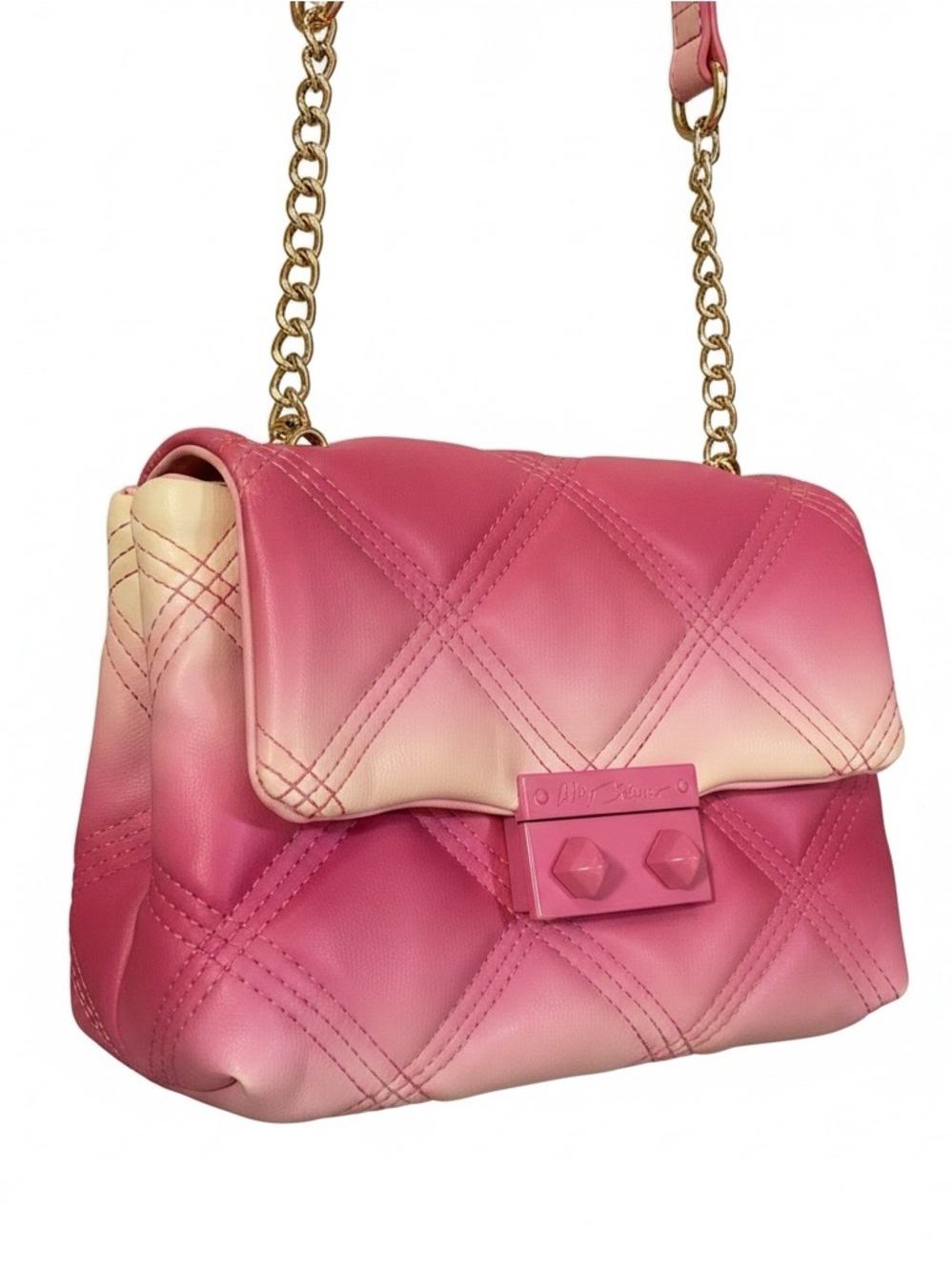 Betsey Johnson Pink Ombre Quilted Crossbody with Gold Chain